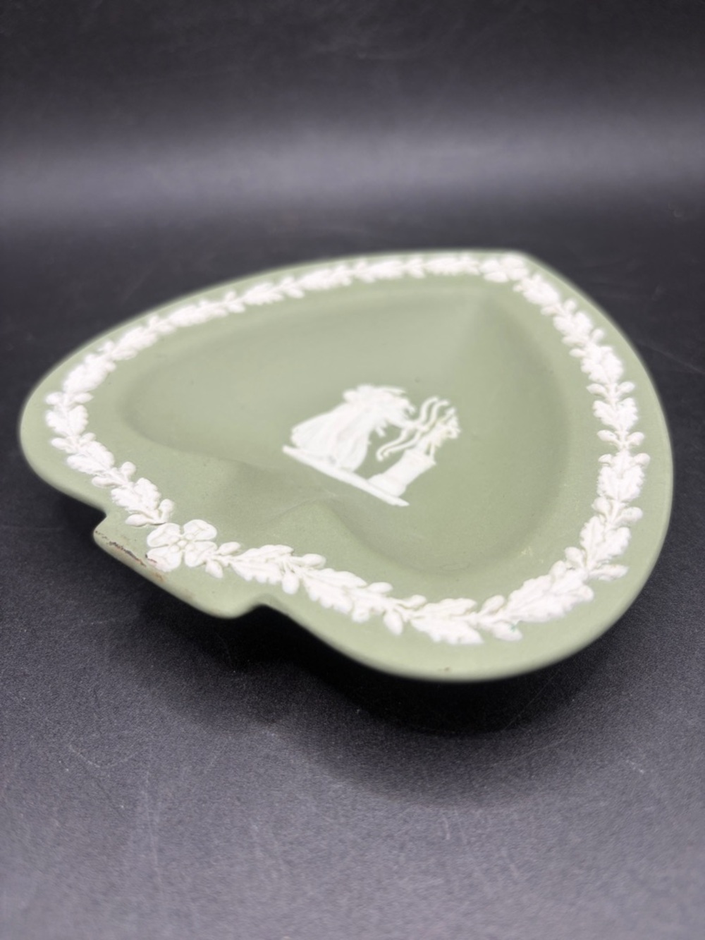 Wedgwood England Green Jasperware Vintage Lady Archer Trinket Ring Jewelry Dish - Picture 3 of 7